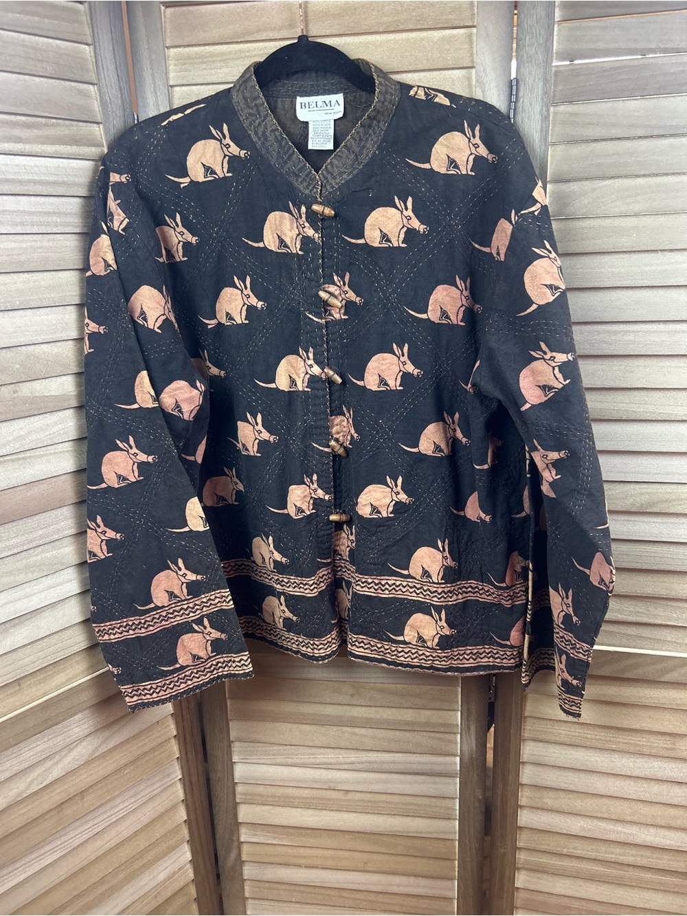 Belma New York One Size Armadillo Print Quilted Cotton Jacket Boho Toggle